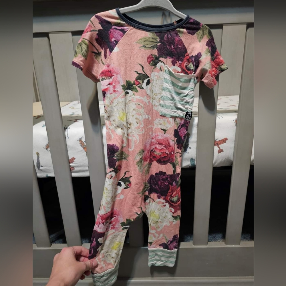 RAGS | Peony floral pocket romper | 18-24m